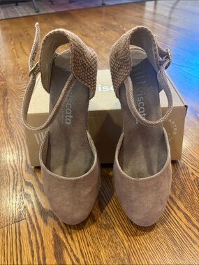 Espadrille Wedge Ankle-Strap Sandals in Rose Gold